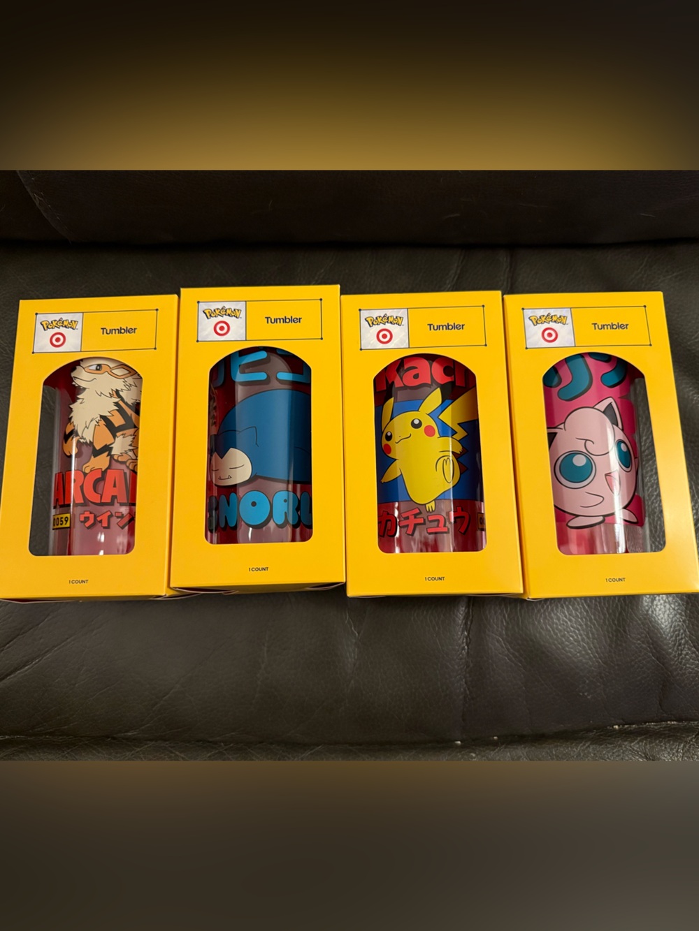 Pokemon Target Tumbler Set - Pikachu, Jigglypuff, Snorlax, Arcanine (Yellow Box)
